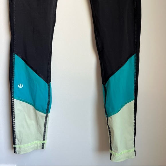 lululemon Black & Teal Leggings - Size 4 - Picture 1 of 9